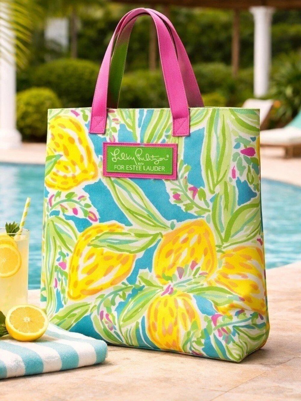 Amalfi Coast Lilly Pulitzer Lemon Print Tote Beach Bag Classic NEW Italian Look